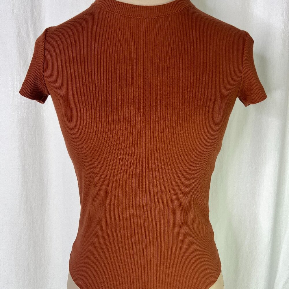 Theory Ribbed Stretch Tiny Tee Cinnamon Color Size P Sexy Bodycon Top